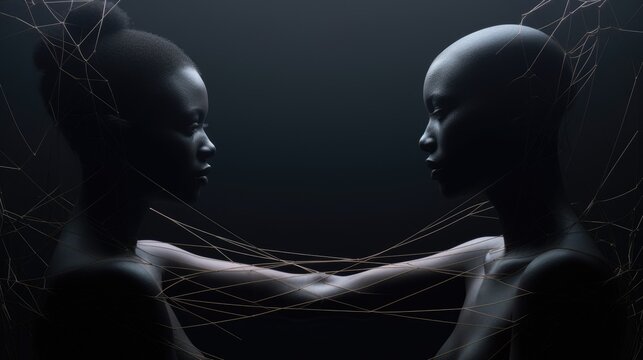Artificial intelligence technology concept. Emerging technologies augmenting human capabilities. Dark abstract illustration. Gen AI