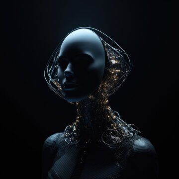 Artificial intelligence technology concept. Emerging technologies augmenting human capabilities. Dark abstract illustration. Gen AI