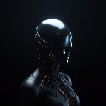 Artificial intelligence technology concept. Emerging technologies augmenting human capabilities. Dark abstract illustration. Gen AI