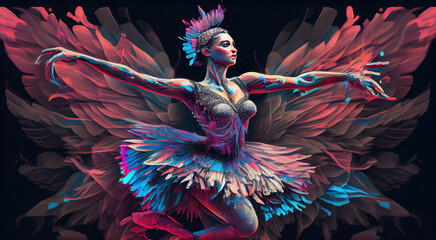 Fototapeta na wymiar Oil Painted Ballerina Ballet Dancer Colorful Watercolor Art AI Generative