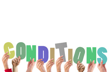 Colorful alphabet spelling condition held up by people