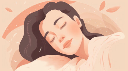 The pretty woman is fast asleep, her hair falling delicately over her pillow. Generative AI