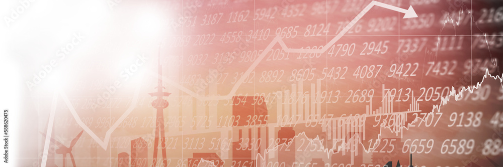 Poster digital image of line graph and numbers on red screen