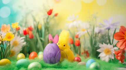 Easter decoration with bright spring background, like greeting card
