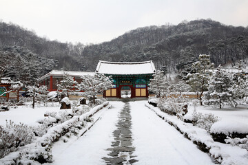 a snowy temple