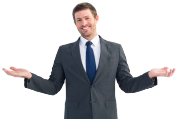Happy businessman with hands out