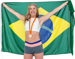Athlete posing with gold medal after victory