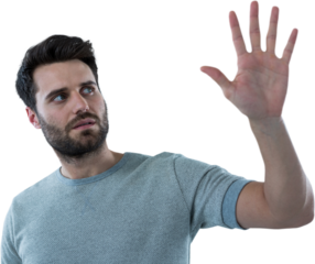 Man touching invisible screen