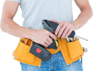 Repairman holding handheld drill