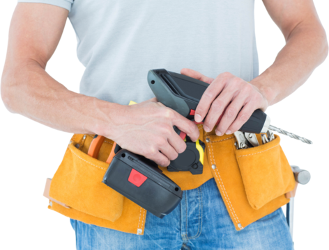 Repairman holding handheld drill - Powered by Adobe