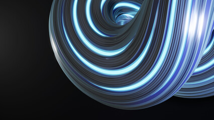 3d render wavy abstract background with blue light