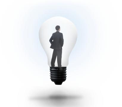 Thinking businessman in light bulb