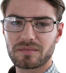 Man wearing glasses against white background
