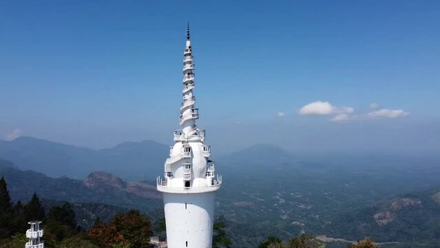 Aerial view of ambuluwawa tower in the mountains in kandy SriLanka