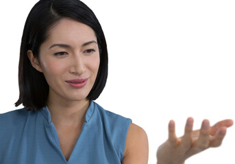 Female executive pretending to hold invisible object