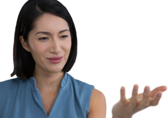 Female executive pretending to hold invisible object