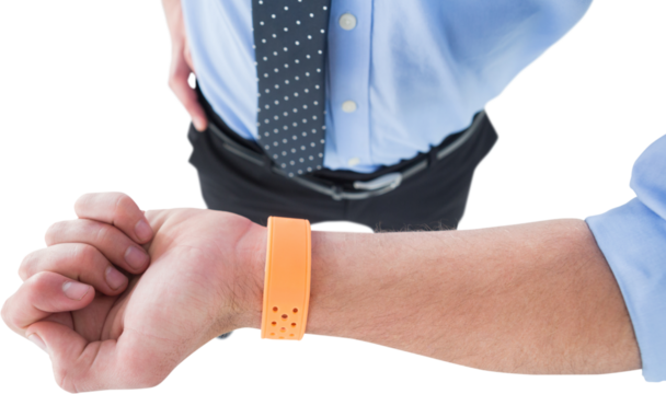 High angle view of businessman wearing smart watch