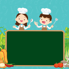 Cute little chef cooking meal menu 66