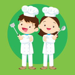cute little chef kids boy and girl character 4