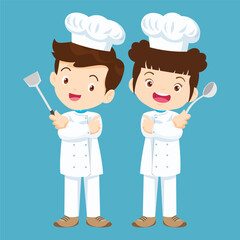 cute little chef kids boy and girl character 9