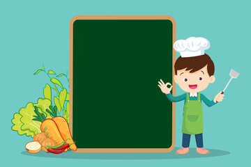 Chef Kids Cooking class design template.Cute little chef cooking meal menu