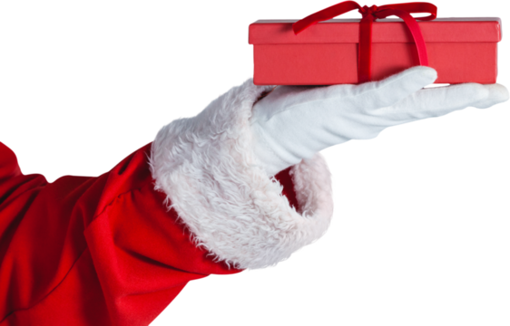 Santa claus holding a gift box in hand - Powered by Adobe