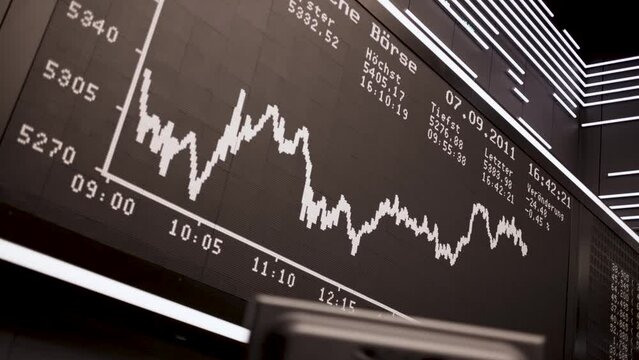 Modern screen inside stock exchange showing rising values in the share market