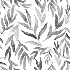 Naklejka premium Watercolor twigs with leaves hand drawn seamless pattern. Endless background for wallpaper and fabric.