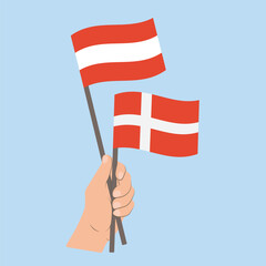 Flags of Austria and Denmark, Hand Holding flags