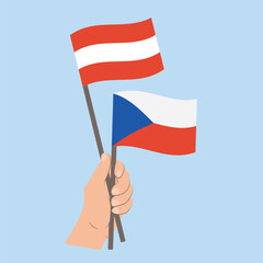 Flags of Austria and Czech Republic, Hand Holding flags