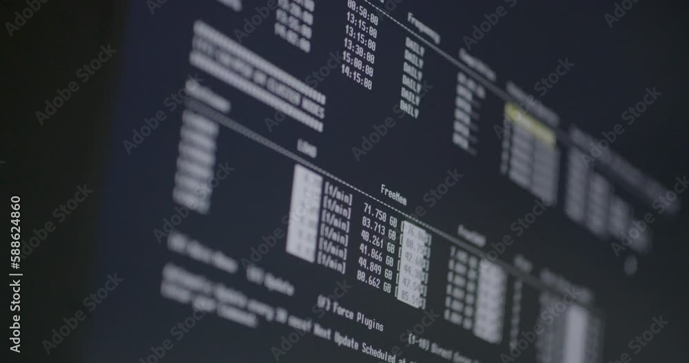 Poster close-up computer screen flicker and showing all kinds of information, matrix