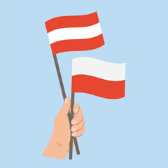 Flags of Austria and Poland, Hand Holding flags