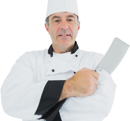 Portrait of a serious chef holding a knife