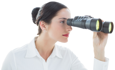 Business woman looking through binoculars
