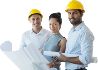 Portrait of architects blueprint