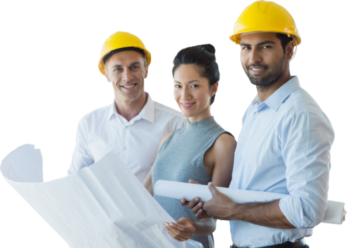 Portrait of architects blueprint