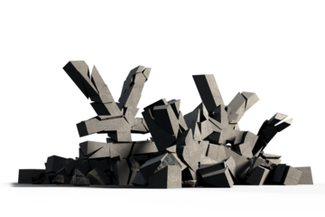 3d image of broken Yen symbols 