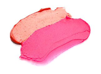 Different lipstick strokes on white background