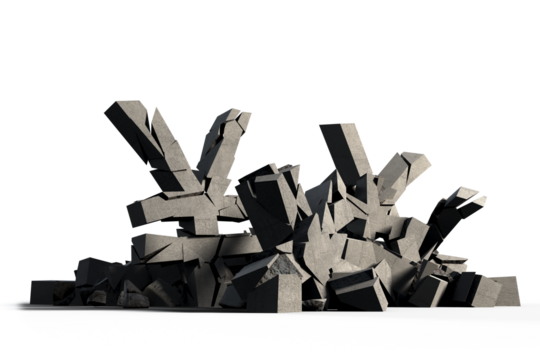 3d image of broken Yen symbols  - Powered by Adobe