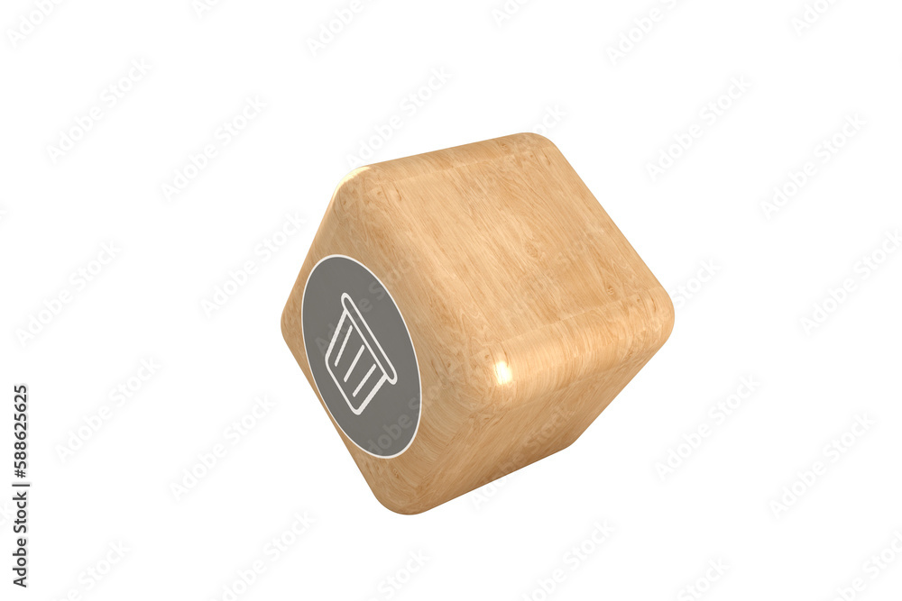 Poster digital composite image of trash can on brown cube