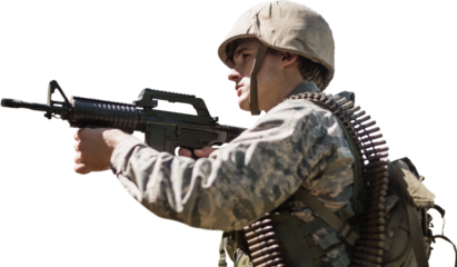 Military soldier aiming with a rifle