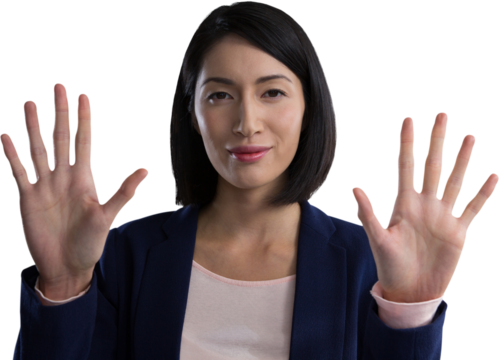 Businesswoman using invisible screen