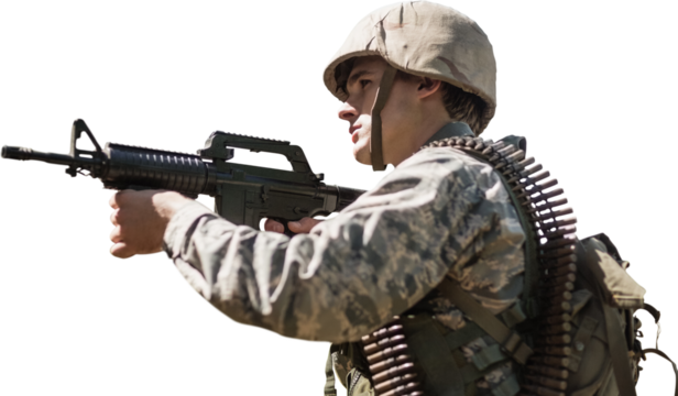 Military soldier aiming with a rifle - Powered by Adobe