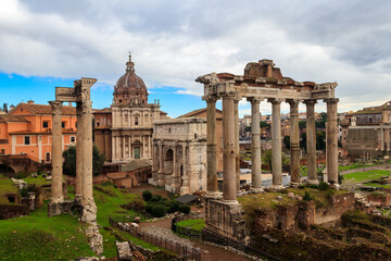 Fototapeta na wymiar Ruins of the Roman Forum in Rome, Italy