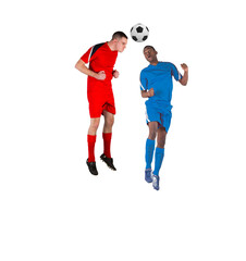 Football players tackling for the ball