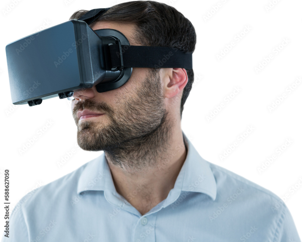 Poster man with beards using oculus rift headset