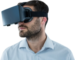 Man with beards using oculus rift headset