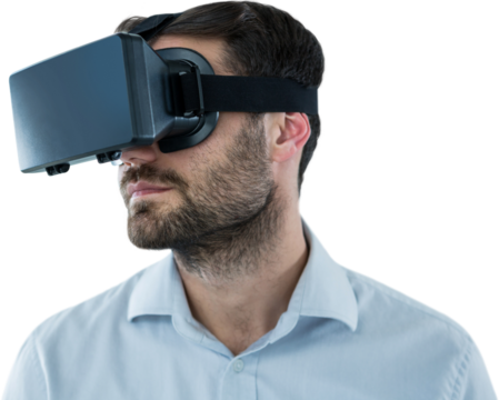 Man with beards using oculus rift headset