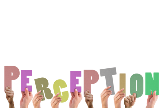 Cropped hands holding colorful word perception - Powered by Adobe
