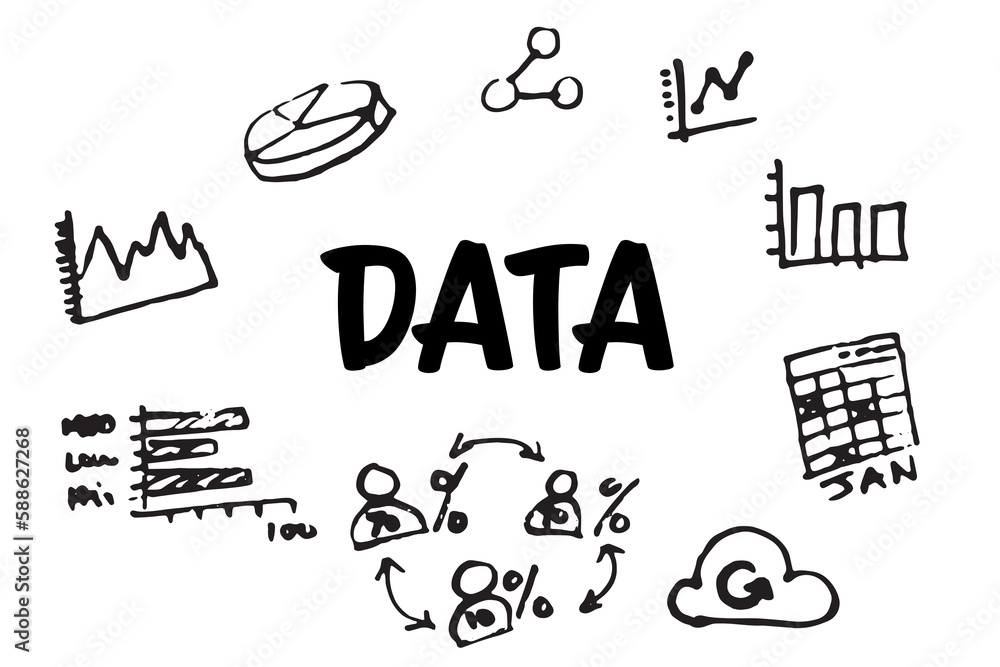 Poster data text among various vector icons